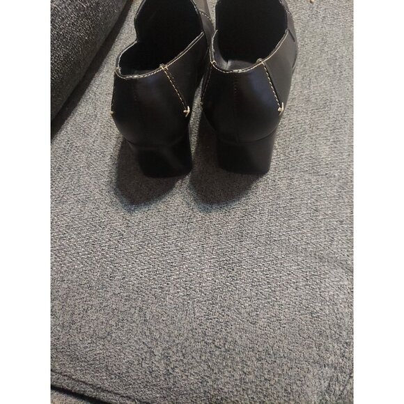 NICOLE Black Leather Block Heels SILVIUS Womens 7M Dress Shoes Brazil Slip On - Picture 3 of 8